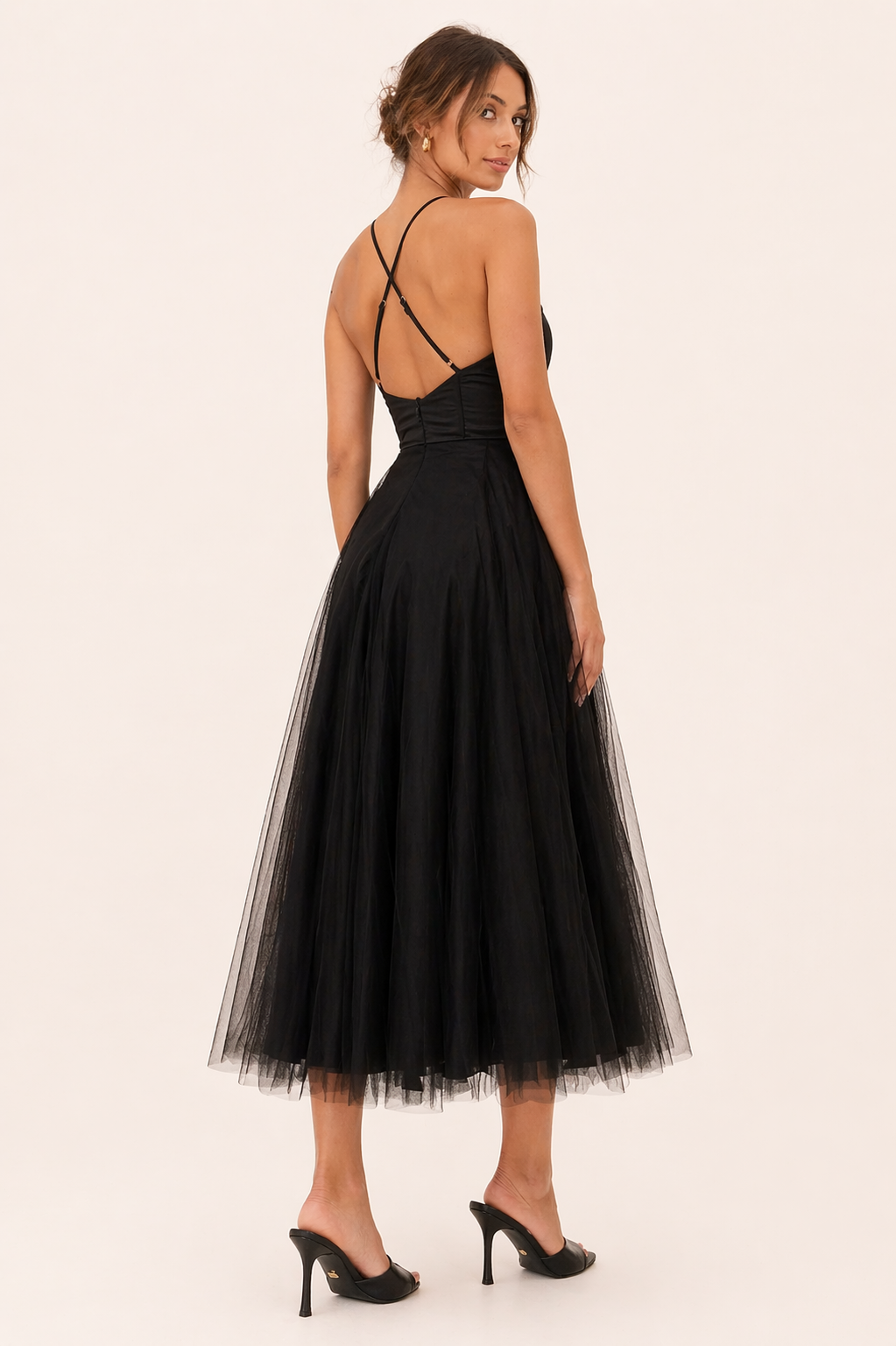 Long embroidered tulle dress for women with structured corset - Sky Blue