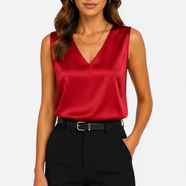 Montarello Evening Top for Women, Satin Feel V-Neck Camisole