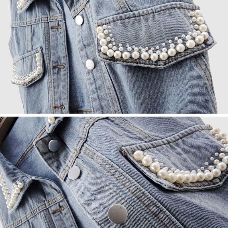 Lexy Denim Vest with Pearls, view 5 - Elena Harper