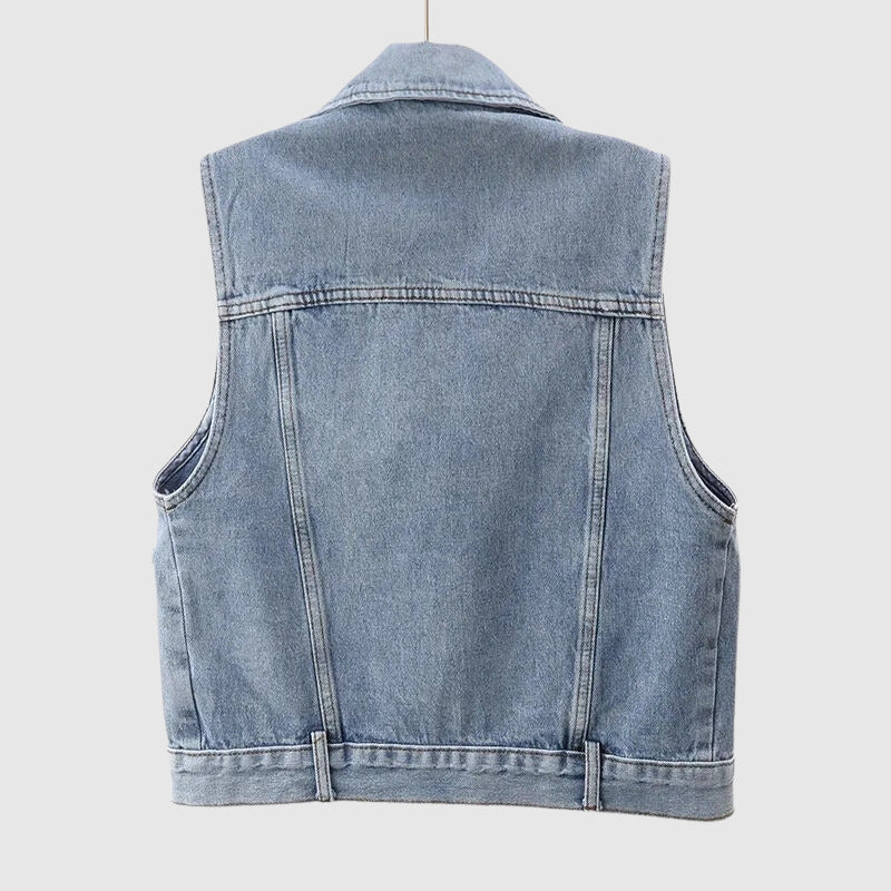 Lexy Denim Vest with Pearls, view 2 - Elena Harper