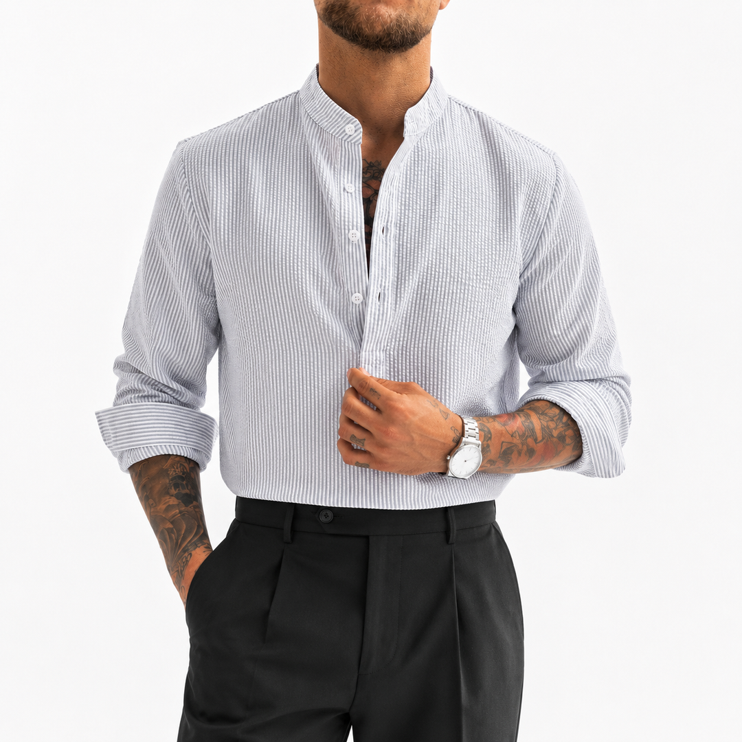 ELENA HARPER™  |  STRIPED HIGH COLLAR SHIRT FOR MEN