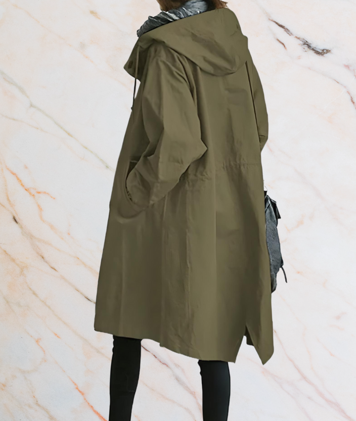 Stephane Oversized and Long Coat Jacket with Buttons and Deep Side Pockets, view 9 - Elena Harper