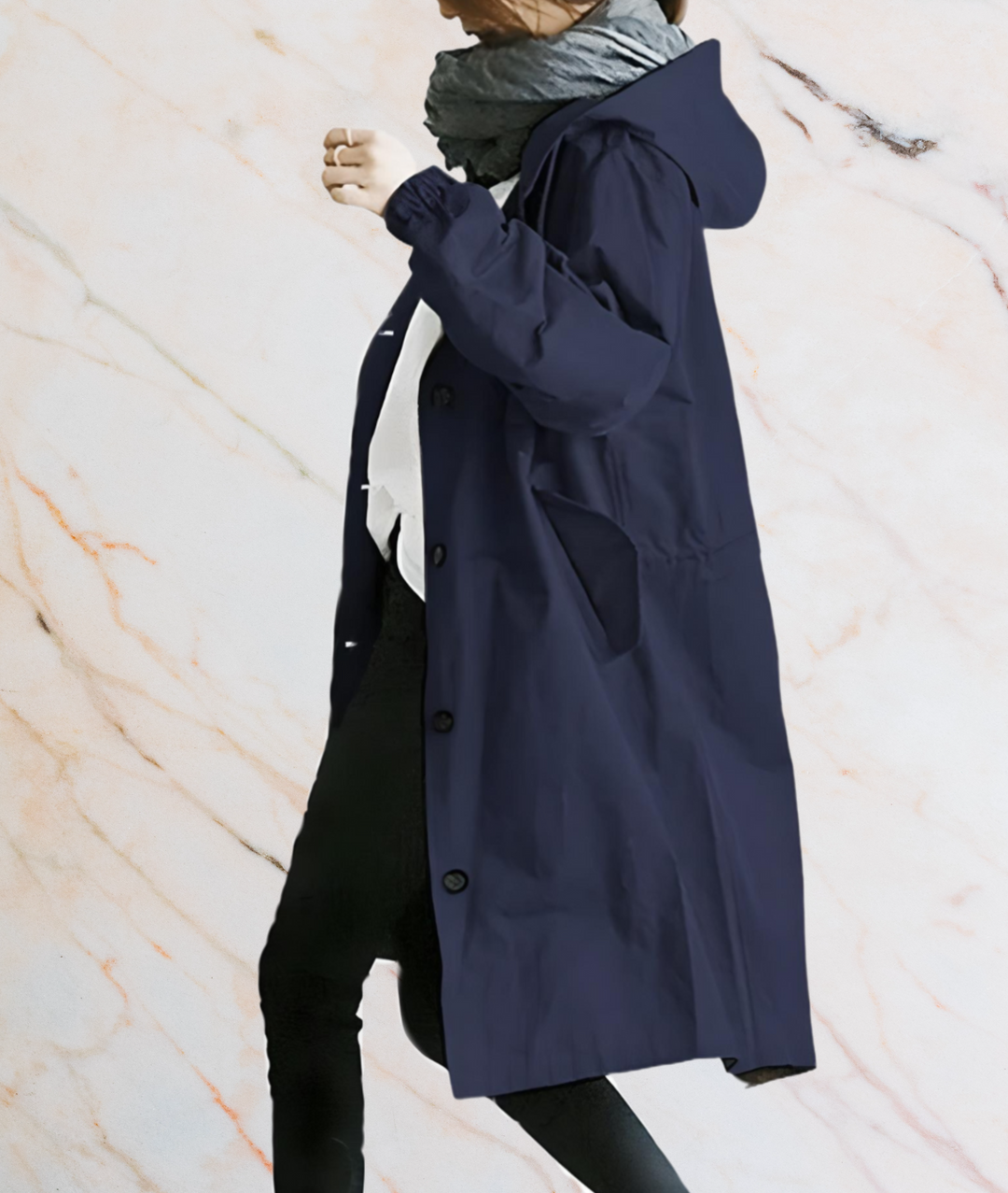 Stephane Oversized and Long Coat Jacket with Buttons and Deep Side Pockets, view 6 - Elena Harper