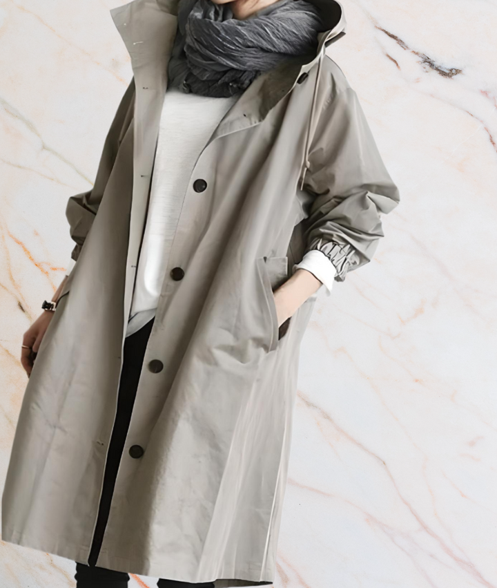 Stephane Oversized and Long Coat Jacket with Buttons and Deep Side Pockets, view 2 - Elena Harper