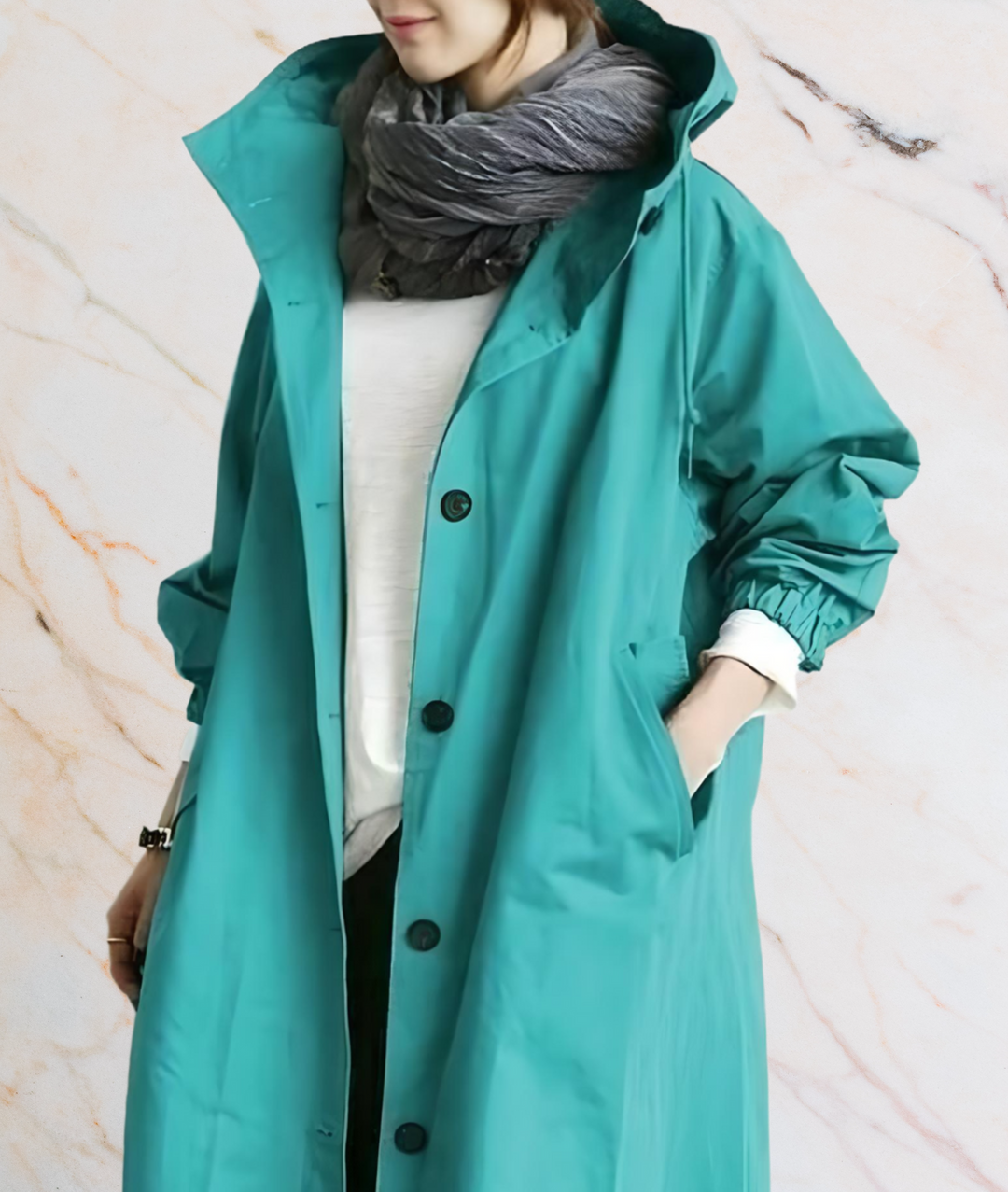 Stephane Oversized and Long Coat Jacket with Buttons and Deep Side Pockets, view 8 - Elena Harper