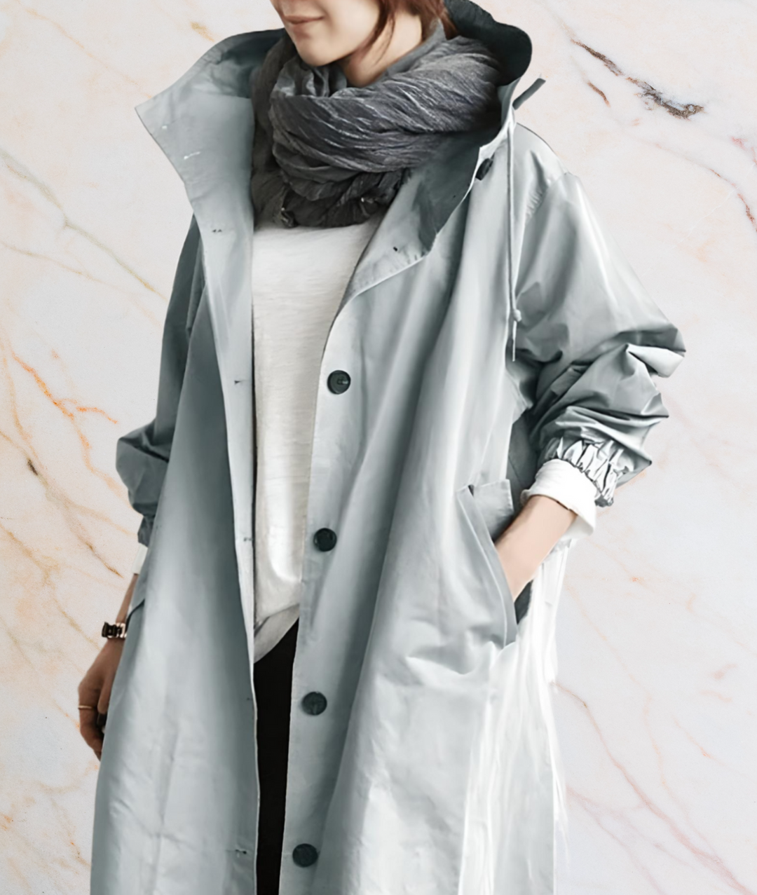 Stephane Oversized and Long Coat Jacket with Buttons and Deep Side Pockets, view 4 - Elena Harper