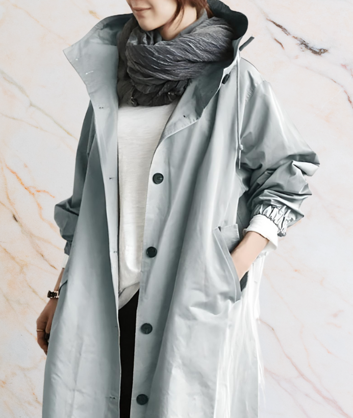Stephane Oversized and Long Coat Jacket with Buttons and Deep Side Pockets, view 4 - Elena Harper