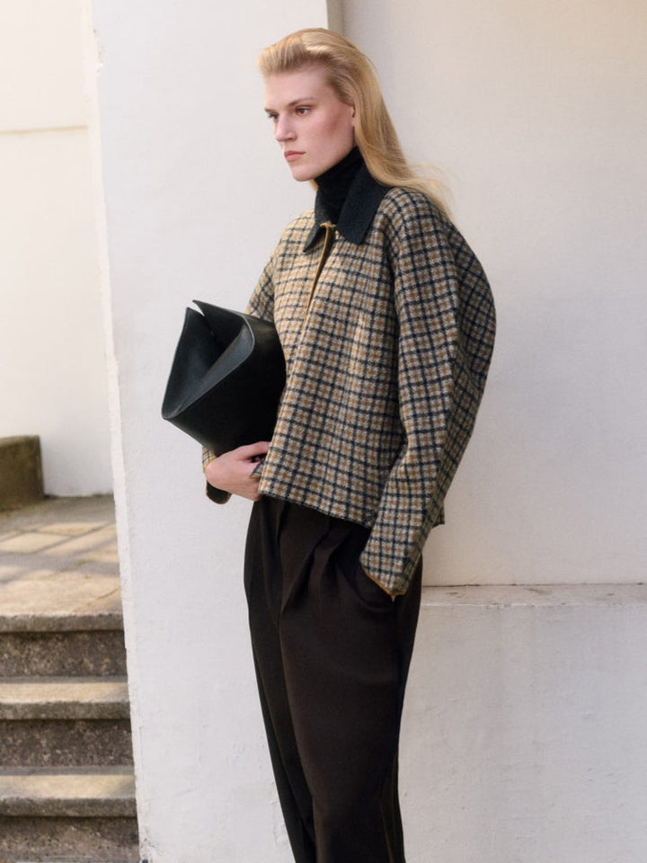 Micro-Check Wool Blend Jacket, view 4 - Elena Harper