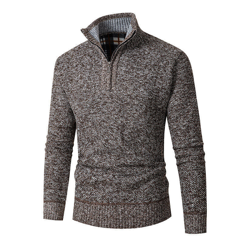 Knitted Sweater for Men | Half Zip with Checked Collar