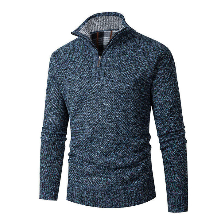 Knitted Sweater for Men | Half Zip with Checked Collar