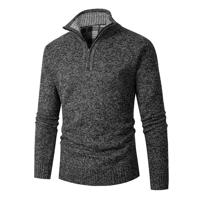 Knitted Sweater for Men | Half Zip with Checked Collar