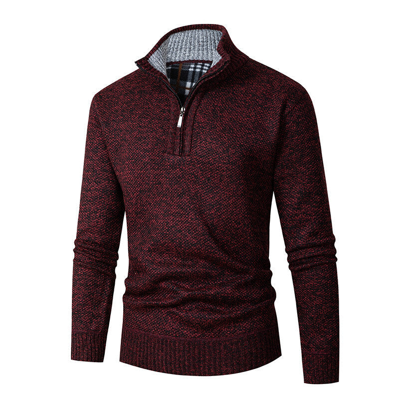 Knitted Sweater for Men | Half Zip with Checked Collar
