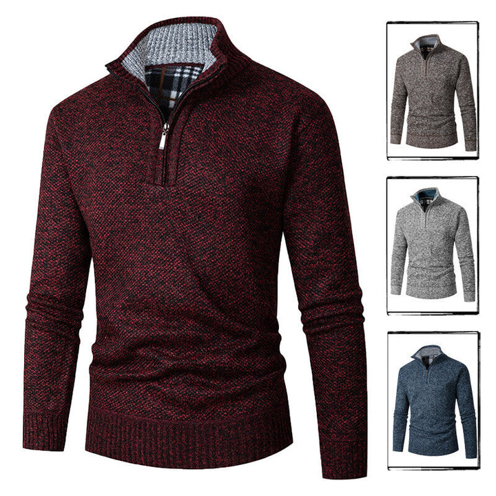 Knitted Sweater for Men | Half Zip with Checked Collar