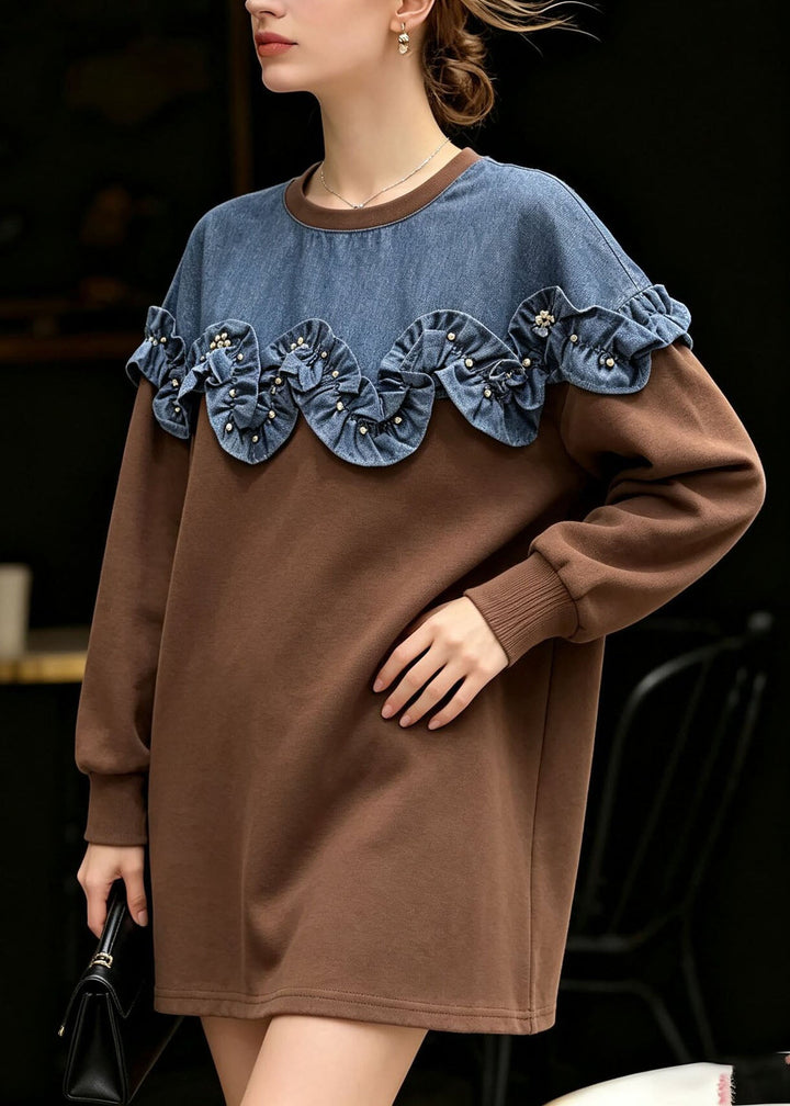 Women's Sweater with Ruffles and Round Neckline