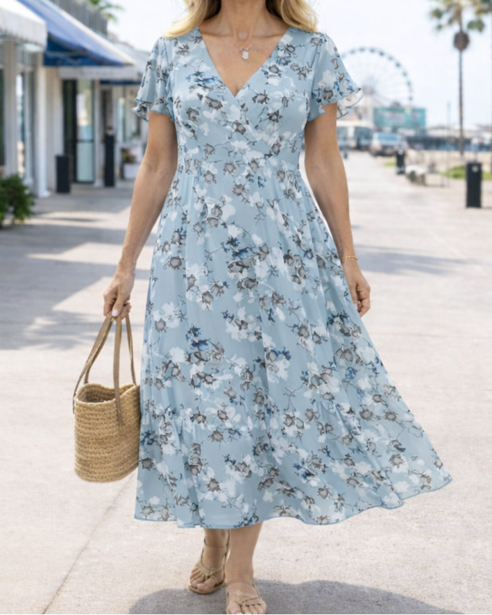 Lillian Floral V-Neck Maxi Dress - Elena Harper