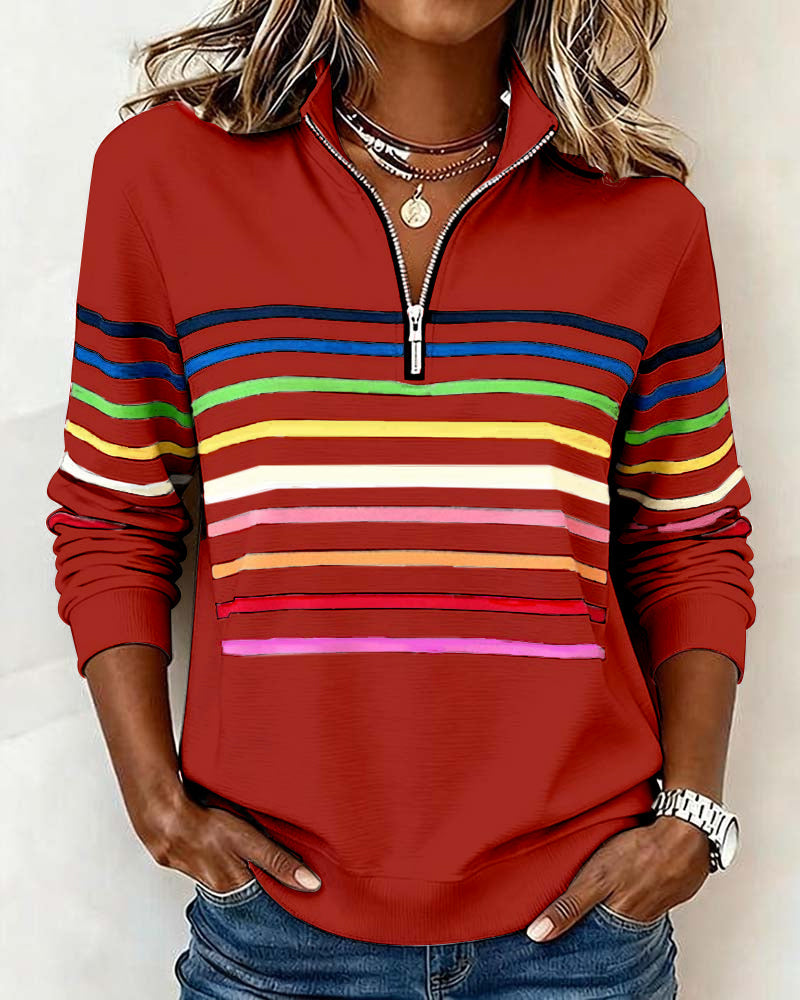 Women's Sweatshirt | Colorful Stripes & High Collar