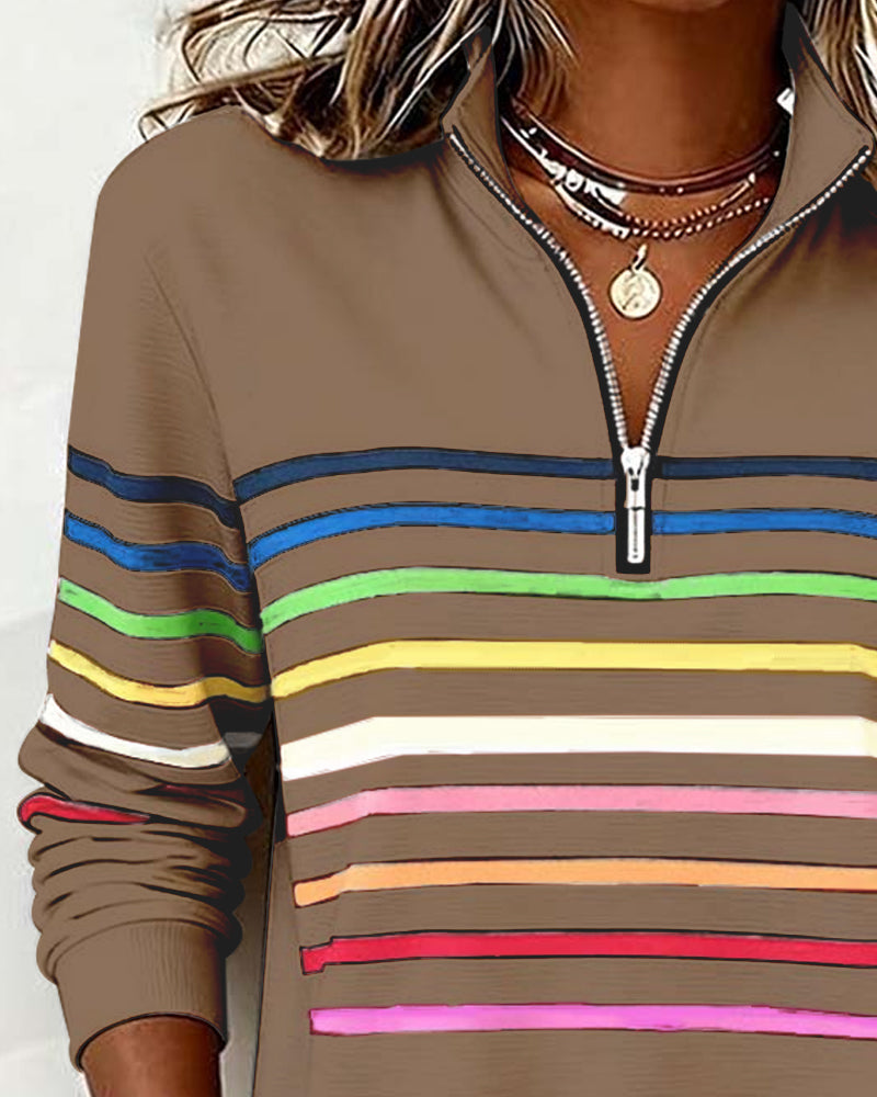 Women's Sweatshirt | Colorful Stripes & High Collar