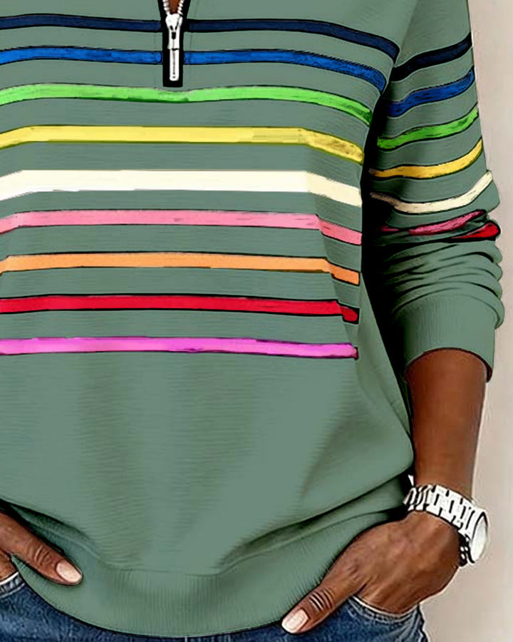 Women's Sweatshirt | Colorful Stripes & High Collar