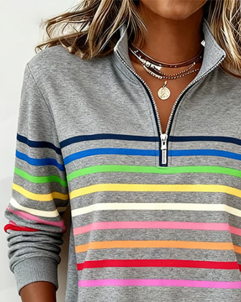 Women's Sweatshirt | Colorful Stripes & High Collar