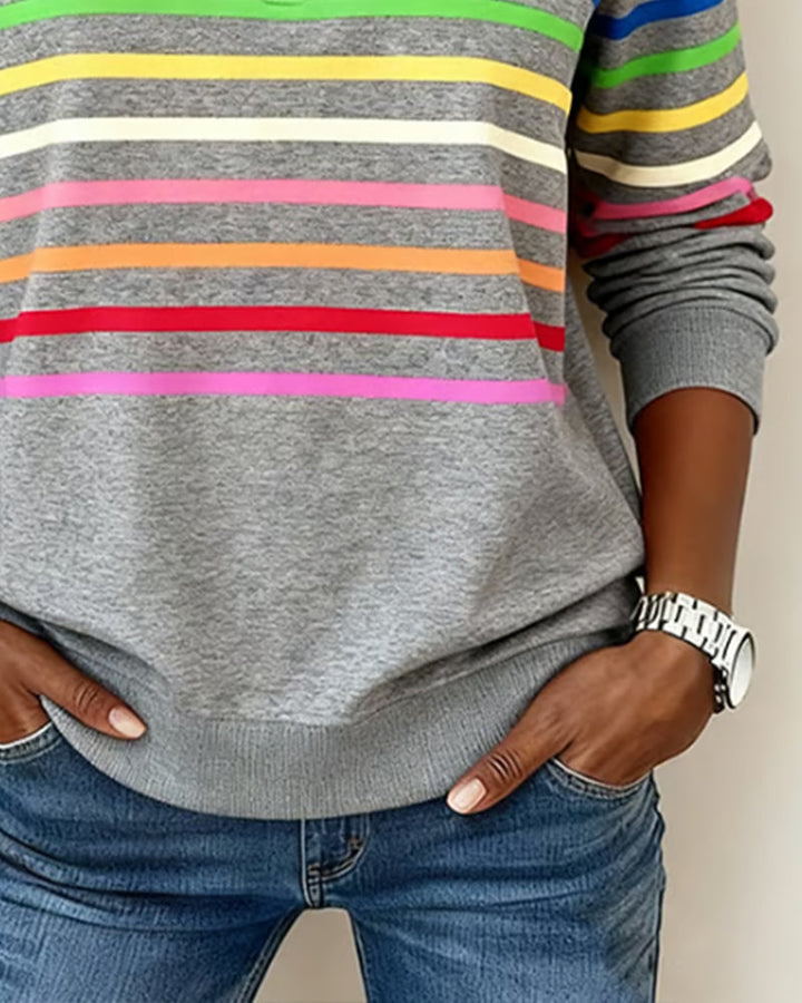 Women's Sweatshirt | Colorful Stripes & High Collar