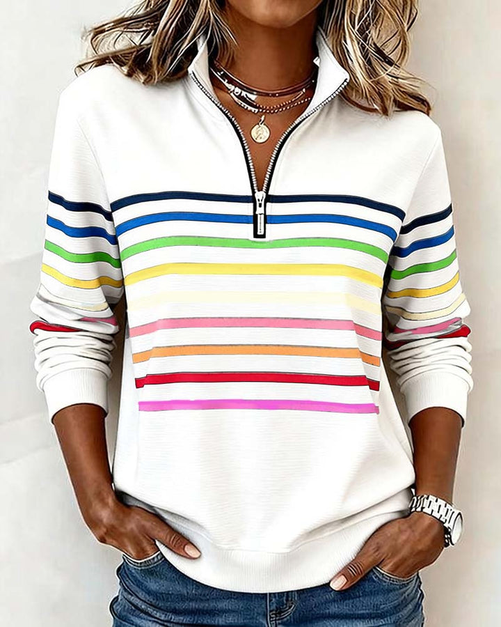 Women's Sweatshirt | Colorful Stripes & High Collar