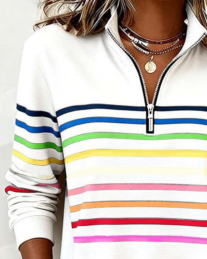 Women's Sweatshirt | Colorful Stripes & High Collar