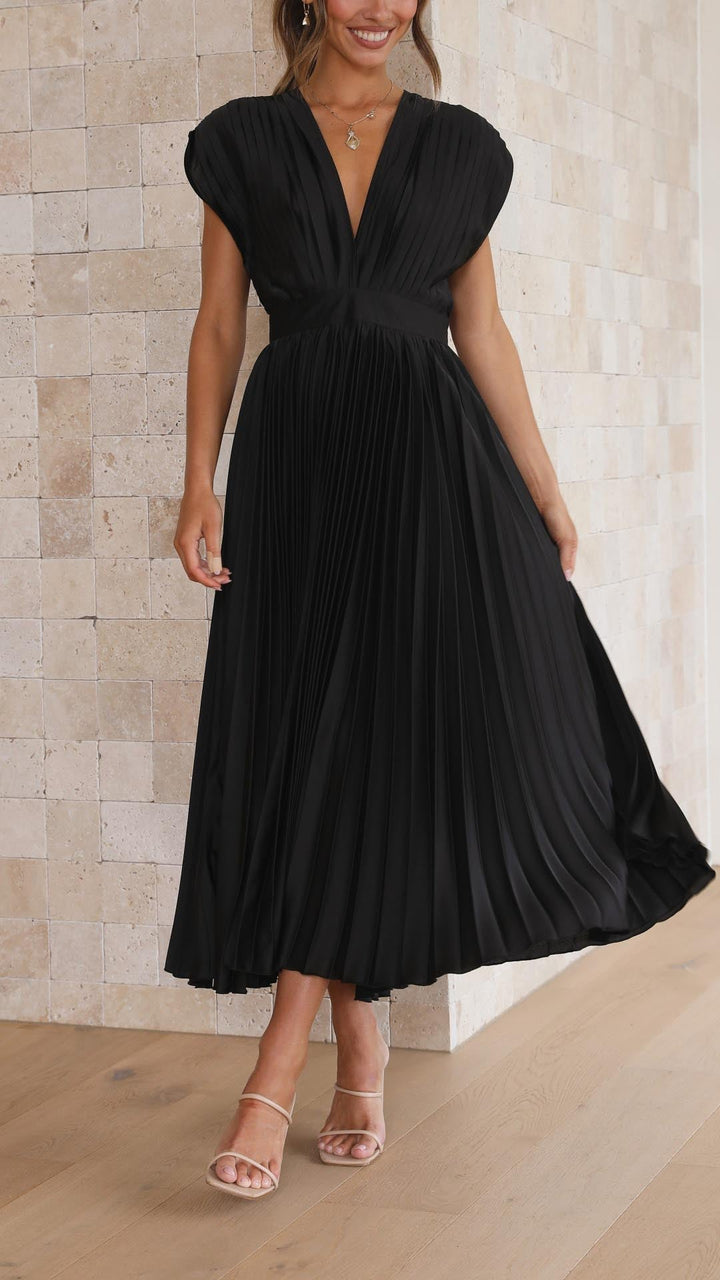 Aliyah Elegant Pleated Midi Dress - Elena Harper