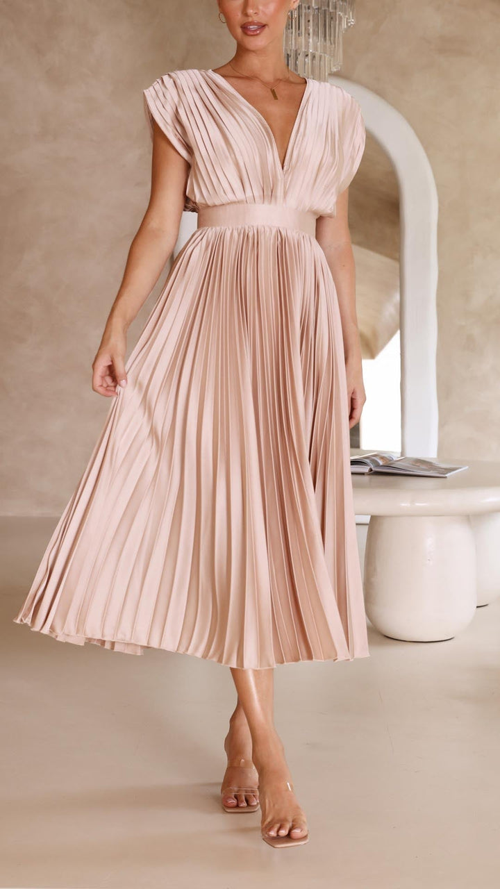 Aliyah Elegant Pleated Midi Dress - Elena Harper