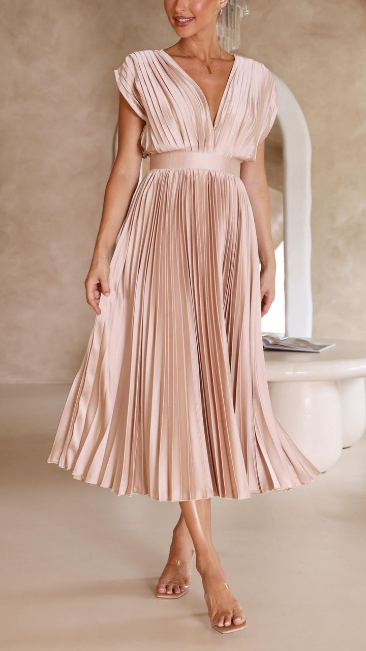 Aliyah Elegant Pleated Midi Dress - Elena Harper