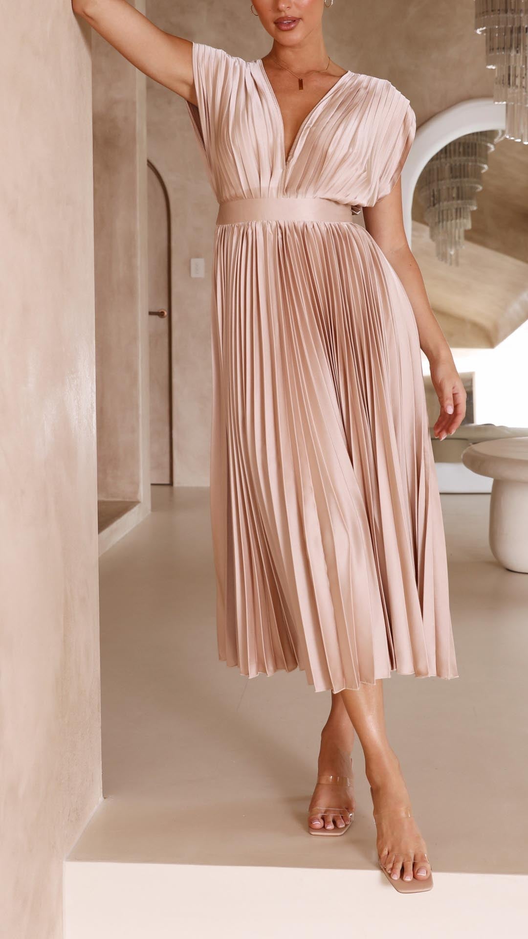 Alexis Elegant Pleated Dress - Elena Harper