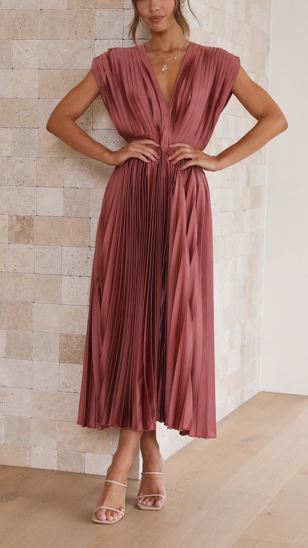 Aliyah Elegant Pleated Midi Dress - Elena Harper