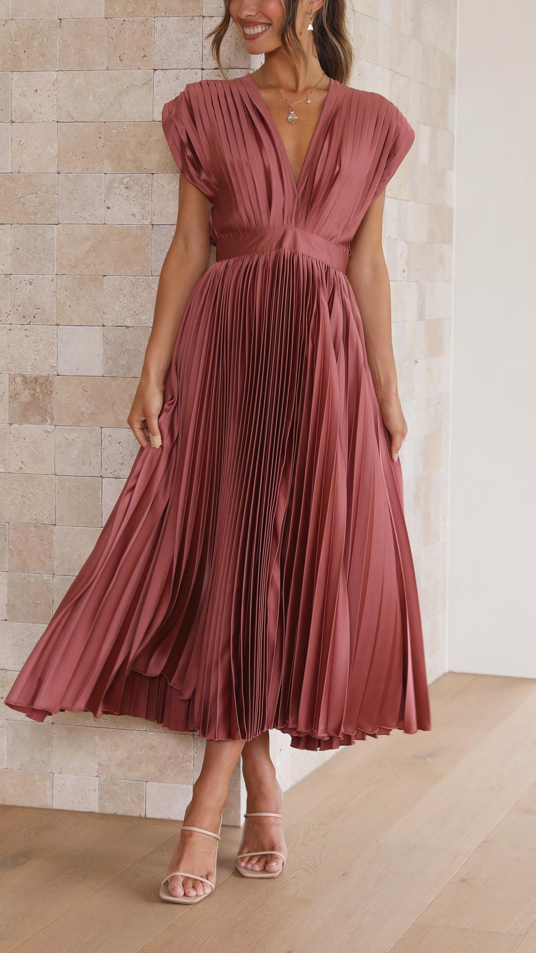 Aliyah Elegant Pleated Midi Dress - Elena Harper