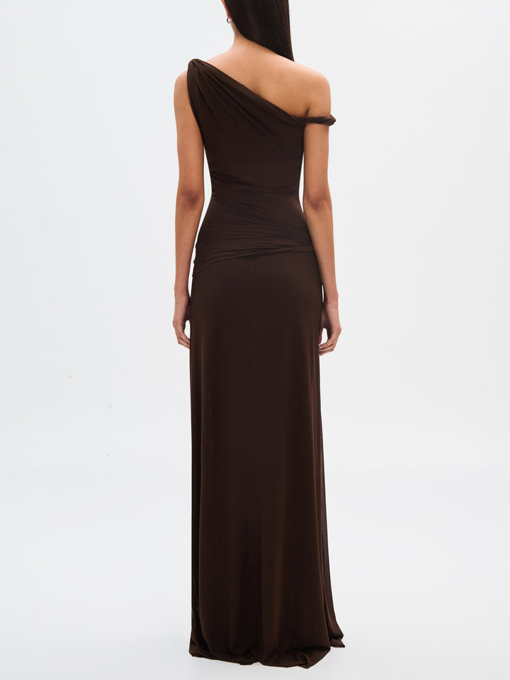 Espresso Sisal Mesh Maxi Dress, view 2 - Elena Harper