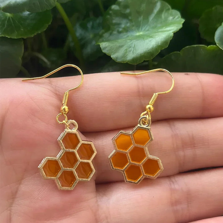 Gold Bee & Honeycomb Crystal Earrings