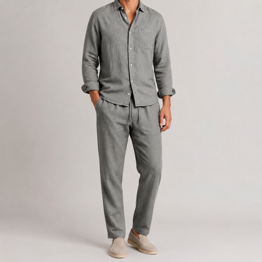 Ferrara Linen Blend Two Piece Shirt and Trouser Set