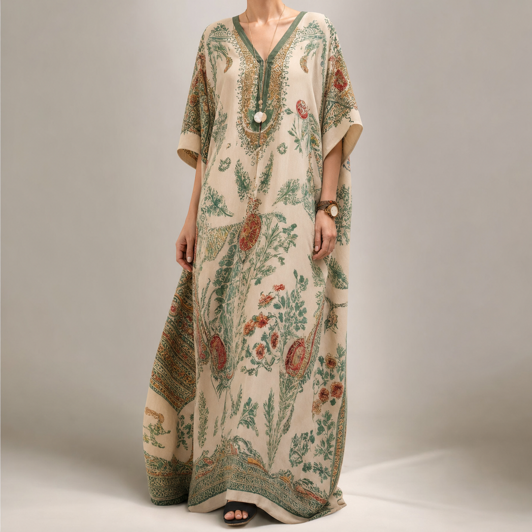 Perugia Printed V Neck Kaftan Maxi Dress