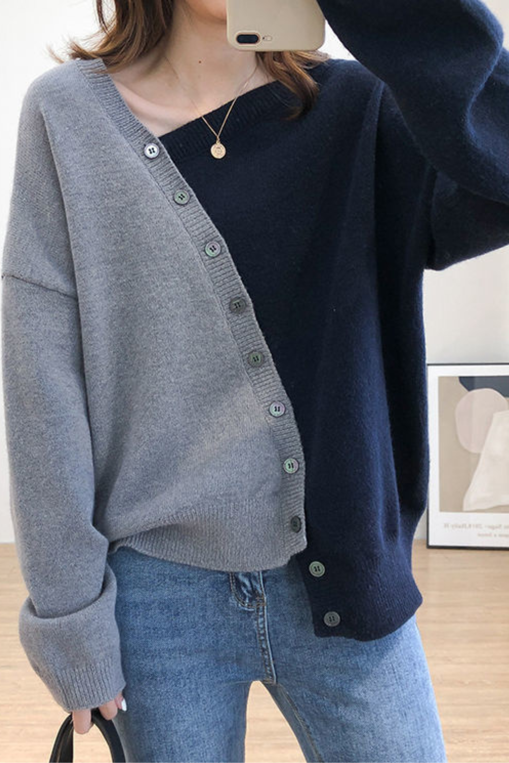 Veloria Modern Patchwork Design with V-Neck, view 2 - Elena Harper