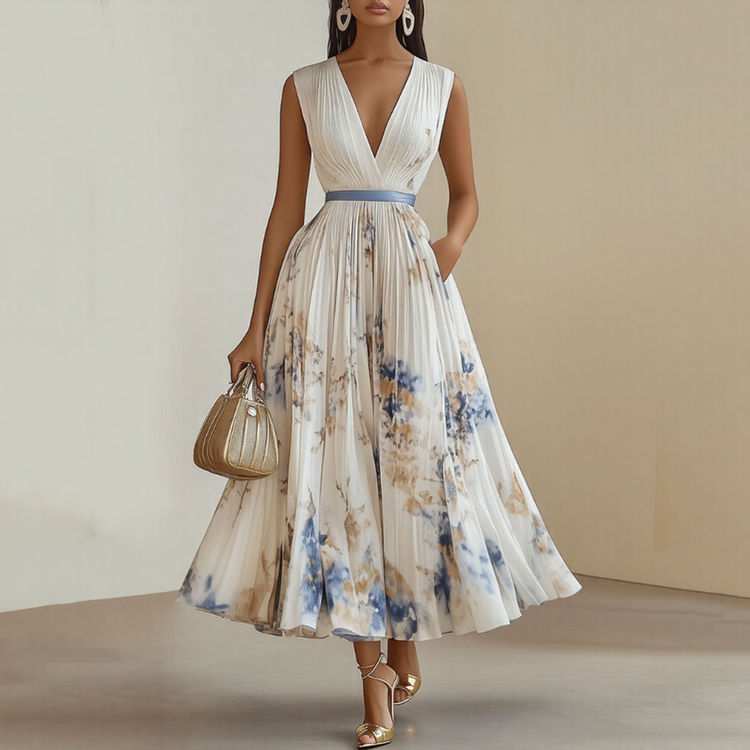 Roma-Elegant Pleated Maxi Dress - Elena Harper
