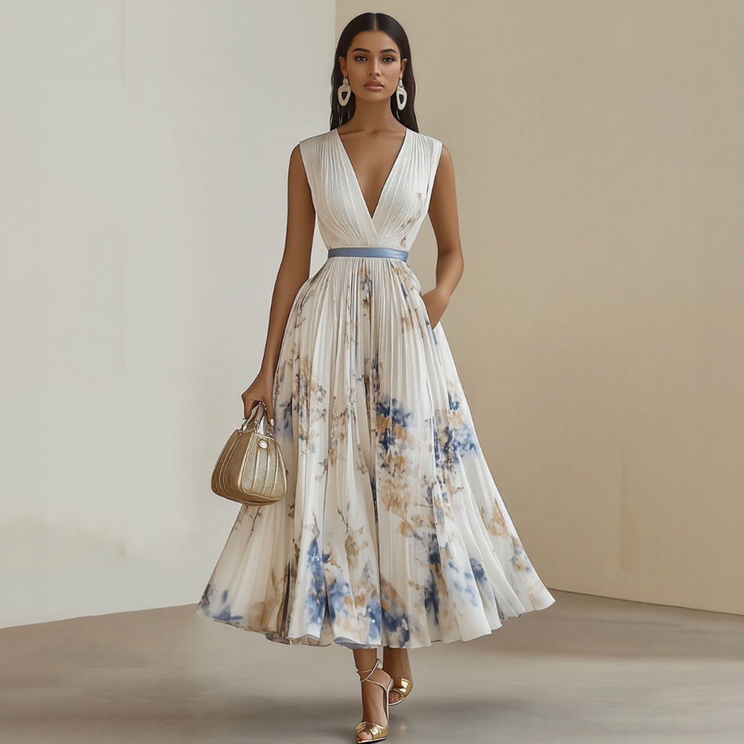 Roma-Elegant Pleated Maxi Dress - Elena Harper
