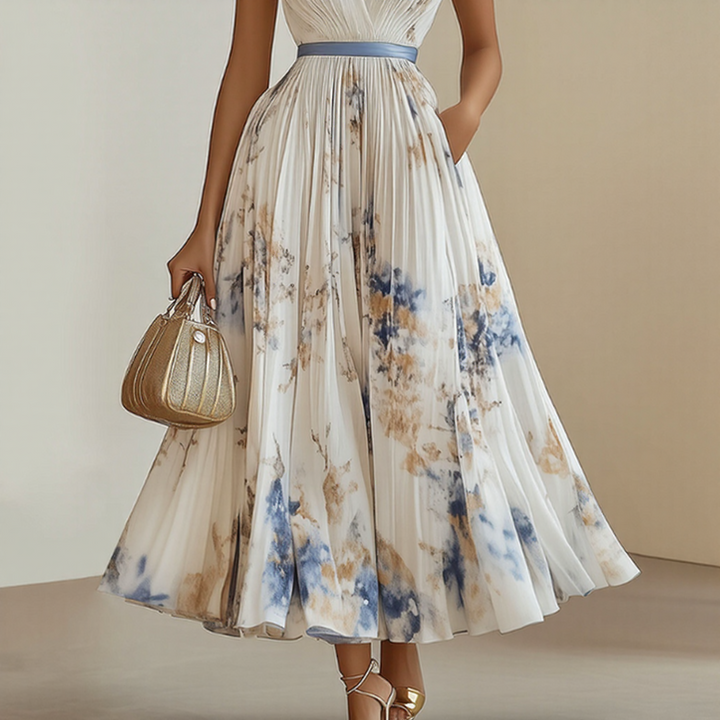 Roma-Elegant Pleated Maxi Dress - Elena Harper