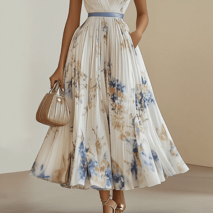 Women's A-Line Maxi Dress – With Pleats, Suitable for Spring and Summer