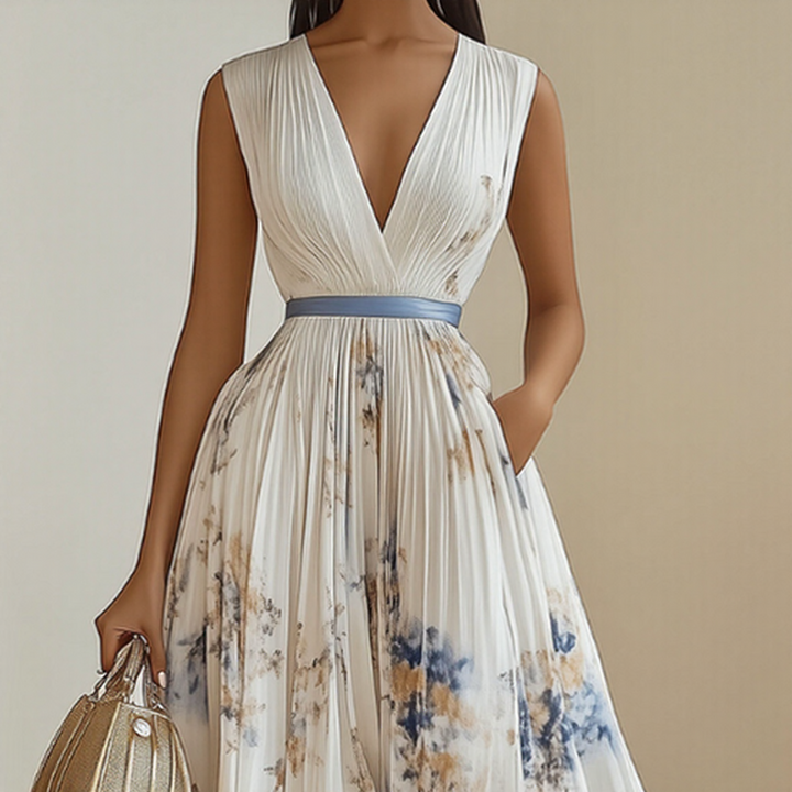 Roma-Elegant Pleated Maxi Dress - Elena Harper
