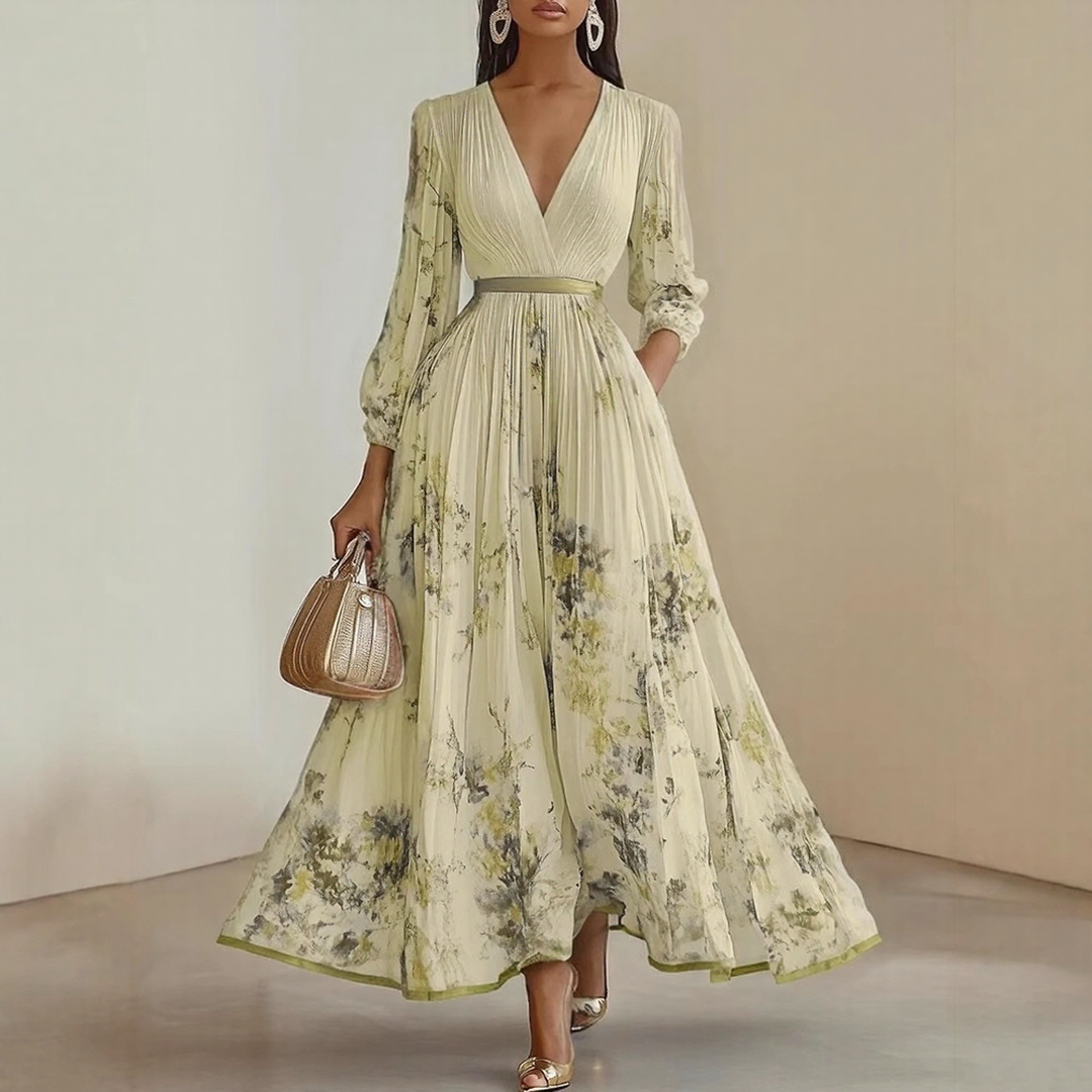 Roma-Elegant Pleated Maxi Dress - Elena Harper