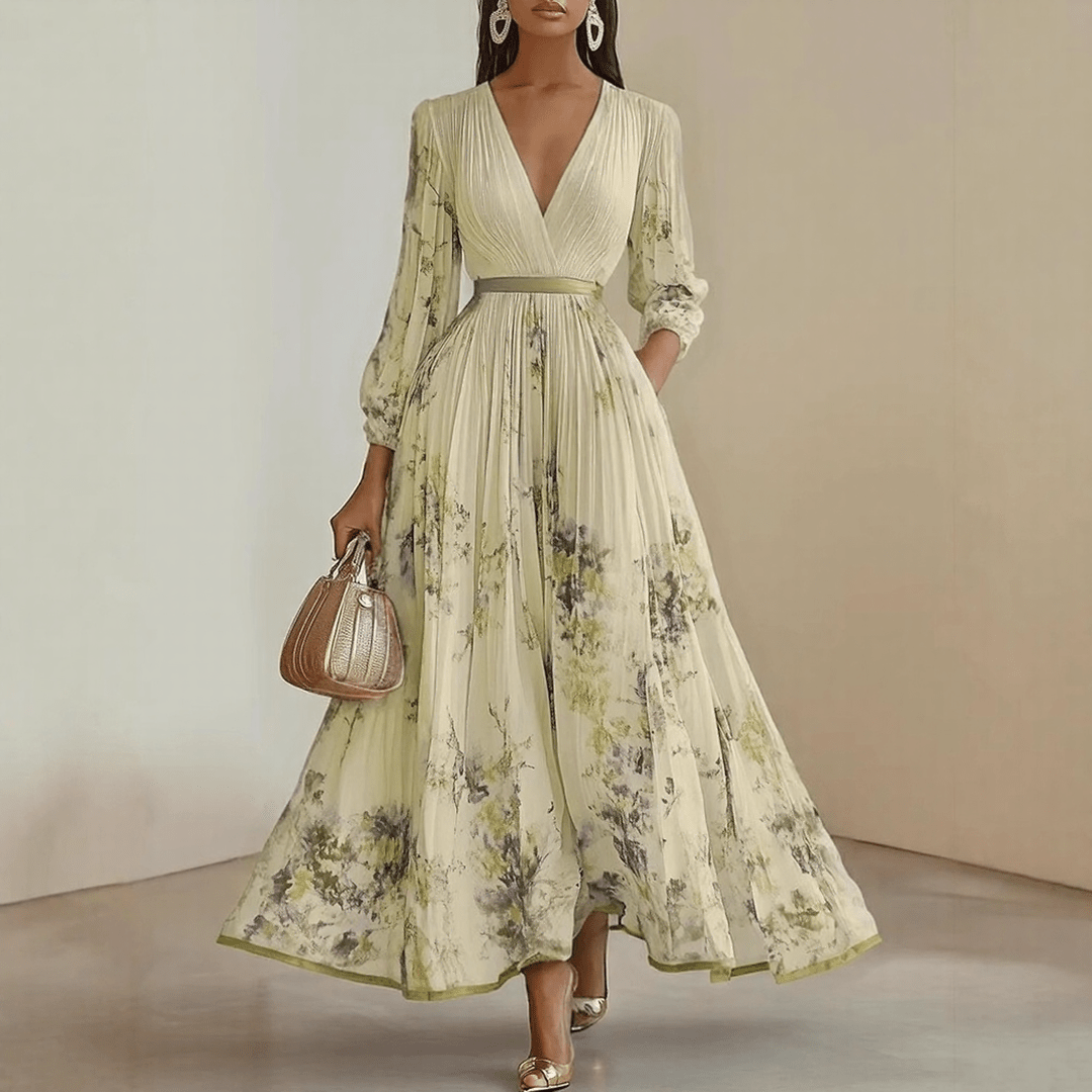 Women's A-Line Maxi Dress – With Pleats, Suitable for Spring and Summer