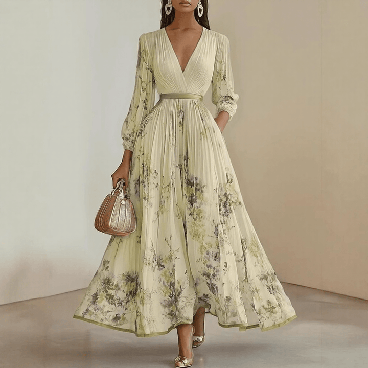 Women's A-Line Maxi Dress – With Pleats, Suitable for Spring and Summer