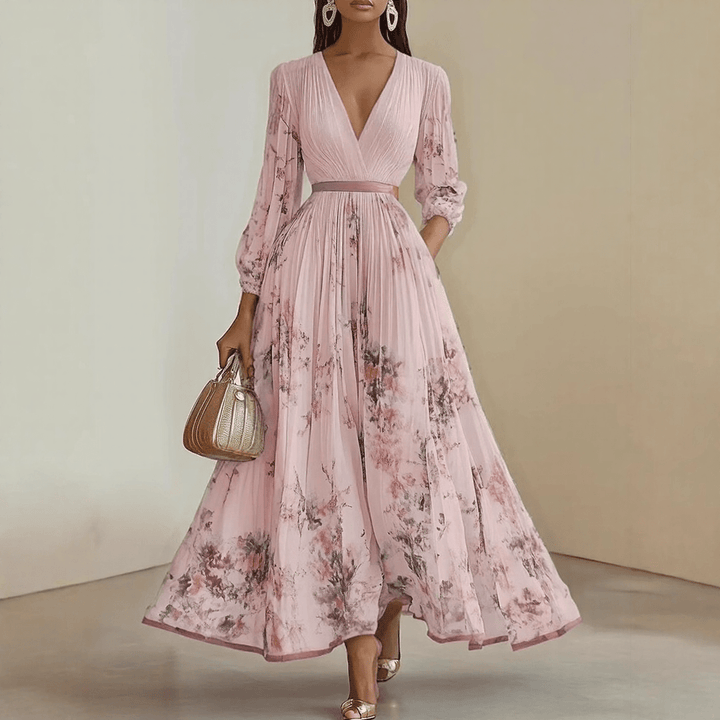 Women's A-Line Maxi Dress – With Pleats, Suitable for Spring and Summer