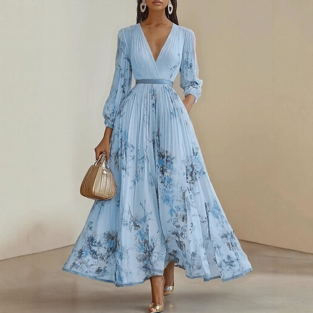 Roma-Elegant Pleated Maxi Dress - Elena Harper