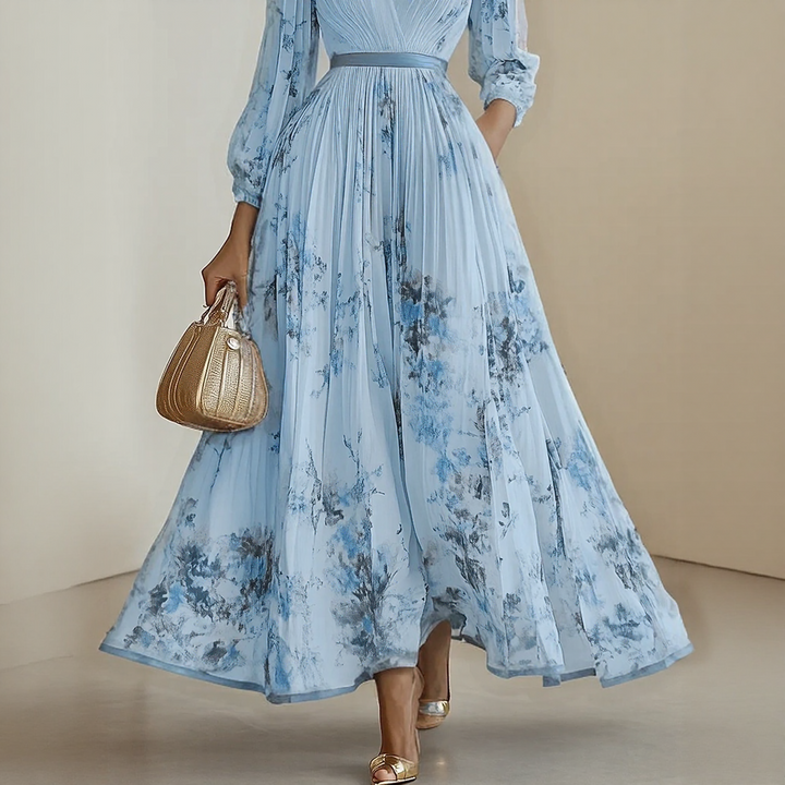 Roma-Elegant Pleated Maxi Dress - Elena Harper