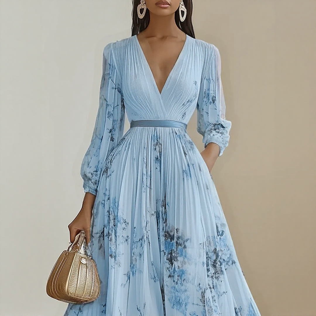 Roma-Elegant Pleated Maxi Dress - Elena Harper