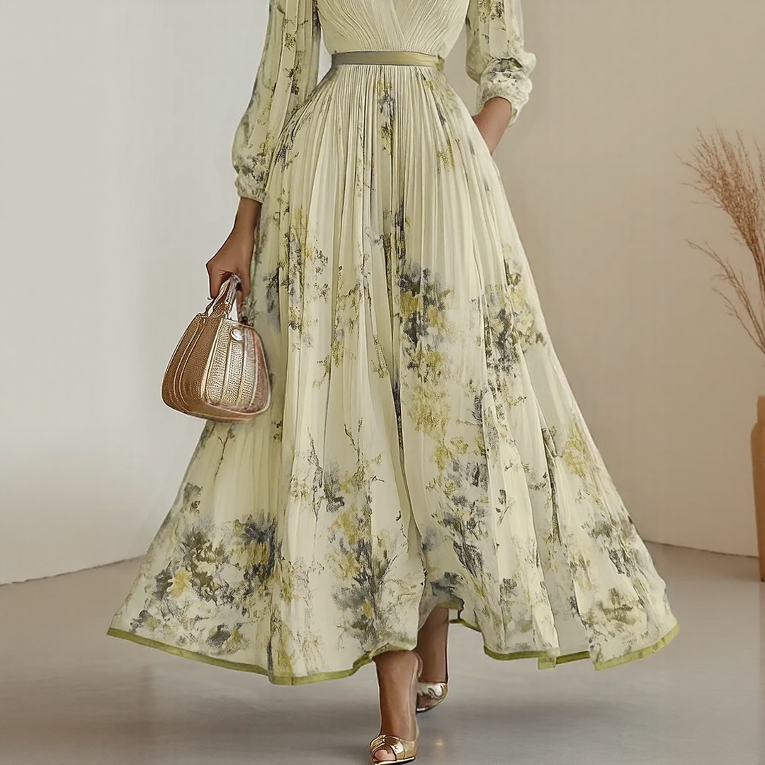 Roma-Elegant Pleated Maxi Dress - Elena Harper